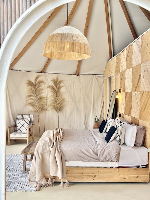 Shared yurt – terrace at sunset